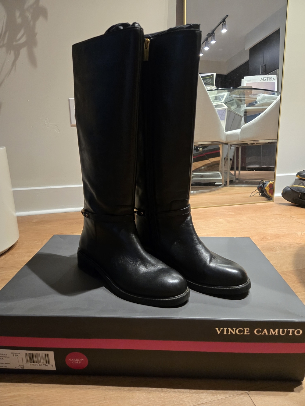 Vince Camuto Black Leather Tall Riding Boots